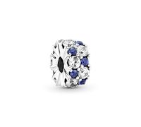 PANDORA Timeless Clip in argento Sterling con zirconia cubica trasparente e cristallo blu stellare e impugnatura in silicone, Trasparente E Blu
