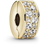 PANDORA Timeless Clip placcata in oro 14k con zirconia cubica trasparente e impugnatura in silicone, Clip Di Eleganza Brillante