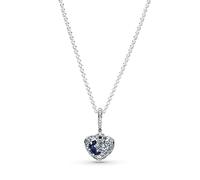 PANDORA Timeless Collana con cuore in argento Sterling con cristallo blu lucernario, blu ghiaccio e zirconi cubici trasparenti, Collana Luna E Stelle