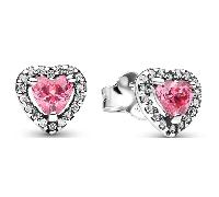 Pandora Timeless Elevated Pink Heart Stud Earrings 298427C02 - Sterling Silver, Pink Cubic Zirconia