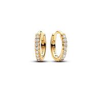 PANDORA Timeless Orecchini a cerchio placcati in oro 14k con zirconi cubici trasparenti, Mini Cerchi