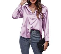 Panegy Camicia in raso a maniche lunghe da donna - Top da lavoro in seta - Per donna, viola., M