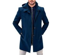 Panegy Cappotto Invernale Uomo con Cappuccio Trench Coat Calda Giacca di Media Lunghezza Monopetto Cappotto Lavoro Business Blu M