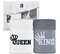 Panelee Asciugamano Regalo per Coppia 35 x 70 cm Regalo di Natale per Partner Asciugamano King Queen Regalo di Anniversario di Nozze per Coppie per gli Sposi Bianco Grigio