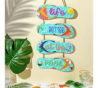 Panelee Cartello decorativo in legno da appendere alla parete, decorazione da spiaggia, per bagno, infradito, decorazioni da parete, cartello estivo oceano per casa, primavera, estate, costiera