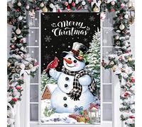 Panelee Copriporta Pupazzo di Neve di Natale Decorazioni per Porte di Merry Christmas Banner Sfondo Pupazzo di Neve Invernale per Porta d'Ingresso Portico Forniture per Feste di Natale(Nero)