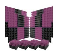 Paneles acústicos 24Pcs Acoustic Foam Panels Studio Soundproof Sponge 12" X12"X2" Noise Absorption Treatment Pad Ceiling Wall Sticker(Black Purple)