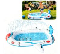 Panemy Piscina gonfiabile per bambini, Piscina con irrigatore e fontana, gioco d'acqua all'aperto da giardino, famiglia (blu bianco, 180 x 160 cm)
