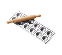 Panetta Casalinghin Alluminio, Stampo per Ravioli con mattarello in Legno, Argento, Pezzi