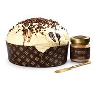 Panettone Artigianale al al Latte e Burro di Bufala - Caffè e Mascarpone - Crema Spalmabile al Mascarpone in Vasetto - Spalmino Omaggio - Pasticceria La Torraca - 1,2 Kg - Cilento - Campania