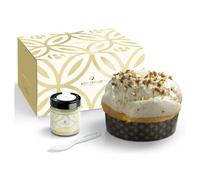 Panettone Artigianale Cioccolato Bianco e Torrone alla Mandorla - Bonfissuto - Pasticceria Siciliana - 1Kg - Vaso 200 Gr Crema Spalmabile al Torrone di Sicilia