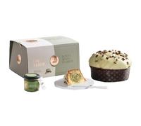 Panettone Artigianale Oro Verde | Vaso Crema al Pistacchio Spalmabile | Ricoperto con Cioccolato Bianco | Spalmino Omaggio | 1Kg | Dolce Natale | Siciliano