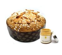 Panettone Artigianale Tradizionale Classico Uvetta e Mandorle con Vasetto di Crema Mandorlata, Lievito Madre, Lievitazione naturale 36 ore, Dolce di Natale, 1Kg in elegante confezione regalo.