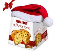 Panettone Maina Con Cappello Di Natale - Maina Panettone Soffice & Buono 750gr + Cappello di Babbo Natale - Panettone Artigianale Con Canditi e Uvetta In Confezione Regalo Natale 2024