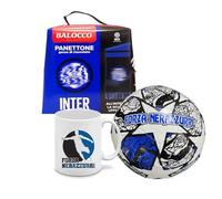 Panettone Nerazzurro 500g con gocce di cioccolato e sciarpa nero azzurra + pallone in cuoio n.5 e tazza mug in ceramica prodotto dolciario da forno a lievitazione naturale senza uvetta e canditi