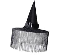 PANGBOER Accessorio per costume da cappello da strega con a cono in tessuto morbido, nappe e frange a larga, per foto festive, scene Halloween, berretto in maschera con frange, abito teatrale,
