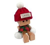 PANGBOER Statuetta uomo in legno che trema Natale con cappello Babbo Natale e sciarpa per cruscotto ' auto che trema i piedi Decorazioni per desktop bambole in legno Decorazioni festive