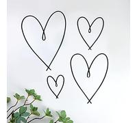 Pangda 4 pezzi in metallo a forma di cuore, decorazione da parete a forma di cuore, decorazione da parete in metallo, per San Valentino, camera da letto, soggiorno, colore: nero