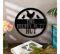 Pangda Cartello con pollo Coop Fluffy Butt Hut, accessorio per pollaio, 30 cm, in metallo, divertente, decorazione da parete per casa e capannone di pollo (nero)