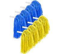 Pangda Confezione da 12 Pompon da Cheerleader, Sport, Danza, Cheer, in plastica, per tifo e Squadre Sportive, Blu e Giallo