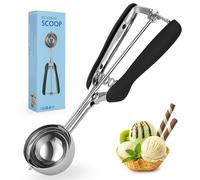 pangdapengpeng Cucchiaio Gelato Acciaio Inox 304, 5cm Porzionatore Gelato con Grilletto, Paletta Gelato per Biscotti, Torte, Melone, Polpette, Frutta, Impasto (Nero)