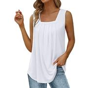 PANGHUBO Camicetta A Body Gilet Estivo a Pieghe Larghe con Scollo Senza Maniche Top Orlo Curvo Top da Donna di Grandi Dimensioni Canottiere Nere Pizzo (White, XL)