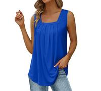 PANGHUBO Camicetta A Body Gilet Estivo a Pieghe Larghe con Scollo Senza Maniche Top Orlo Curvo Top da Donna di Grandi Dimensioni Canottiere Nere Pizzo (Blue, XL)
