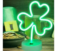 PANGHUBO Insegne al neon con trifoglio verde, luce notturna al neon con trifoglio verde alimentata a batteria e trifoglio, per il giorno di San Patrizio, luce al neon a LED, regalo per festival