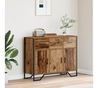 Pangshiyuan Credenza in legno di quercia vecchio con 2 ante e cassetti, finitura distressed, design rustico, 97 x 32,5 x 74,5 cm, per sala da pranzo o soggiorno, marrone