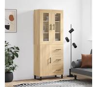 Pangshiyuan Highboard con materiale in legno e piedini in metallo, credenza in 2 pezzi con alzata, armadio in rovere Sonoma, spazio per soggiorno o camera da letto, 69,5 W x 34 D x 180 H cm