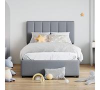 Pangshiyuan Letto imbottito 90 x 200 cm con vano idraulico, tessuto di lino delicato sulla pelle, testiera regolabile, grigio, lettino singolo