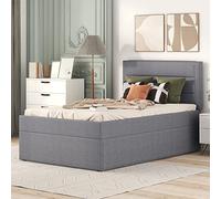 Pangshiyuan Letto imbottito, 90 x 200 cm, letto singolo con rete a doghe in metallo, spazio sotto il letto, senza materasso, grigio, 200 x 90 cm