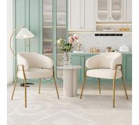 Pangshiyuan Sedia da pranzo bianca con gambe dorate, velluto di agnello oro spray, seduta moderna per sala da pranzo, confortevole ed elegante, 2 sedie, colore bianco