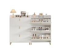 Pangshiyuan Set di 2 scarpiere 80 x 23,5 x 123,5 cm, con 3 alette e 6 scomparti, ripiani regolabili, bianco opaco, scarpiera salvaspazio in MDF, con protezione ribaltabile per corridoio e ingresso