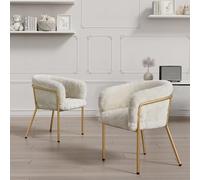 Pangshiyuan Set di 2 sedie per il tempo libero con piume di coniglio, quattro gambe in metallo, stile moderno, beige, ideale per soggiorno, camera da letto, sala da pranzo