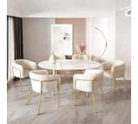 Pangshiyuan Set di 6 sedie per il tempo libero con piume di coniglio, quattro gambe in metallo, versatili e moderne, beige, ideali per soggiorno, camera da letto o sala da pranzo