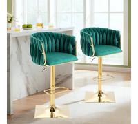 Pangshiyuan Sgabello da bar con rivestimento in velluto, rotazione a 360°, altezza regolabile, poggiapiedi, per sala da pranzo, isola, bar, verde smeraldo, 53 x 51 x 87-105 cm