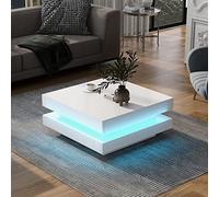 Pangshiyuan Tavolino quadrato bianco moderno stile tecnologico con barra LED Bluetooth 70x70x36 cm carico max 45kg design futuristico soggiorno