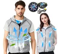 PANGTIKU Gilet con ventola di raffreddamento, per uomo e donna, indossabile, giacca da condizionatore d'aria, 3 velocità, regolabile, per lavoro, pesca, sport (grigio, 3XL)
