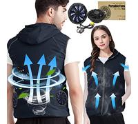 PANGTIKU Gilet di raffreddamento per uomo e donna - Gilet evaporativo Cool con 2 ventole Aria condizionata Vestiti freddi mantengono il raffreddamento 13 ore, Navy, Medium