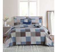 PANGUSHAN Set copripiumino 100% cotone, copriletto patchwork a quadri per letto king size, copriletto reversibile, trapunta leggera stile fattori