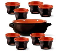 Paniate De Silva Set Bagna Cauda con Casseruola 2 Maniglie 24 cm e 8 Fornellini in Terracotta Made in Italy - Ideale per Bagna Cauda Piemontese e Fonduta