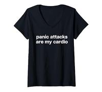 PANIC ATTACKS ARE MY CARDIO X Ironia Salute mentale Fun Maglietta con Collo a V