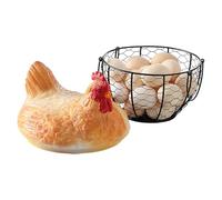 Panier À Œufs De Comptoir - Boîte De Rangement Texture Peinte En Métal - Boîte À Maintenance Avec Couvercle Poule,Pour Les Fruits, Les Snacks, La Cuisine De Ferme, Le Bureau, La Ferme, Et