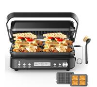 Panini Grill Press - Tostapane con piatti rimovibili, griglia interna 6 in 1 e piastra elettrica con termometro per carne, piastre in ceramica antiaderenti reversibili
