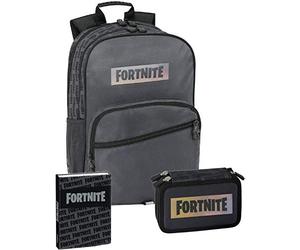 Panini spa Schoolpack Zaino Scuola Compatibile con Fortnite Nero 42x30x15 cm + Astuccio 3 Zip Completo + Diario 12 Mesi Non Datato + Penna Colorata Omaggio