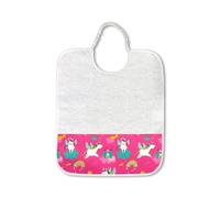 Panini Tessuti Corredo Asilo Bavaglino Bavetta con nome Ricamato in spugna di puro cotone con elastico per la pappa e la merenda in asilo dimensioni 28x33 cm Fantasia Unicorni e Arcobaleni