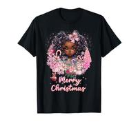 Panino Afro Africano Americano Nero da Donna Rosa Merry Christmas Maglietta