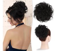 Panino per capelli Chignon grande ondulato e spettinato, veri capelli umani, chignon spesso raccolto for le donne, da indossare tutti i giorni(Dark Black)