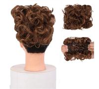 Panino per capelli Extension for chignon con clip e pettine sintetico for capelli ricci da donna, ideale for coprire lo chignon.(Medium brown)